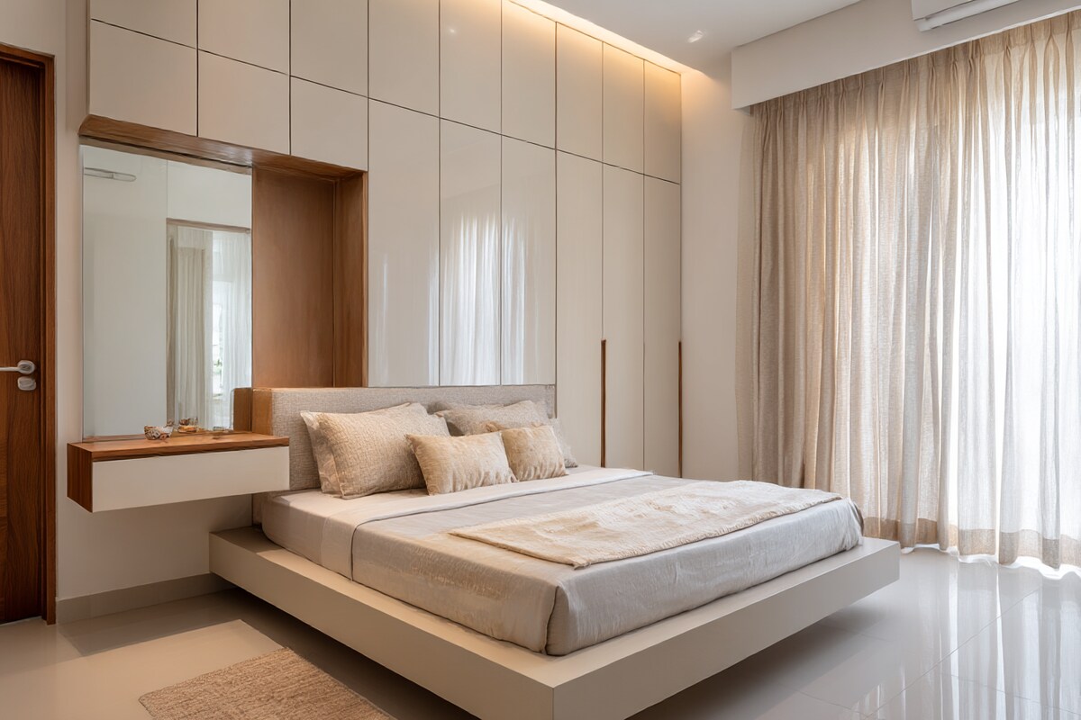 Contemporary Bedroom with Acoustic Wood Louver Feature Accent Wall #10